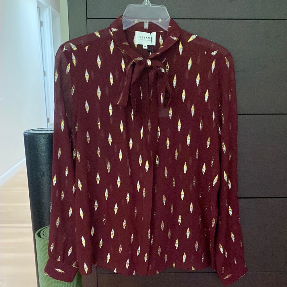 Sezane Burgundy Blouse with Gold Accents